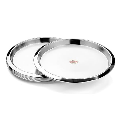 Vinod Stainless Steel Two Tone Plate, Lunch & Dinner Plate, Set of 4 Pieces, Diameter 31.5 cm, Smokey Grey, Large