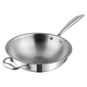 Vinod Platinum Triply Stainless Steel Wok - 3 Litre, 26 cm | Riveted Handle | Stir, Shallow Fry/Noodles/Curry/Fried Rice | Induction Base | 5 Year Warranty - Silver