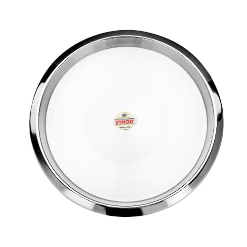 Vinod Stainless Steel Two Tone Plate, Lunch & Dinner Plate, Set of 4 Pieces, Diameter 31.5 cm, Smokey Grey, Large
