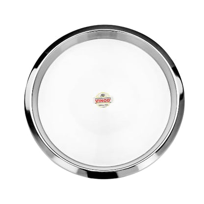 Vinod Stainless Steel Two Tone Plate, Lunch & Dinner Plate, Set of 4 Pieces, Diameter 31.5 cm, Smokey Grey, Large