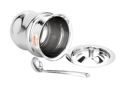 JAGGERY Stainless Steel Ghee Pot,Oil Pot, Ghee Storage Container, Pack of 2,Capcity-250ml, (Dia-8.5cm, H-6.5cm)