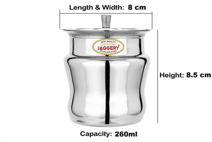 JAGGERY Stainless Steel Ghee Pot,Oil Pot, Ghee Storage Container, Pack of 2,Capcity-250ml, (Dia-8.5cm, H-6.5cm)