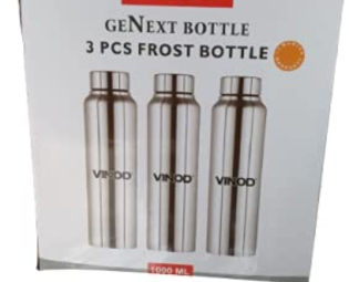 Vinod ICY Classic Stainless Steel Fridge Bottle, 1L, Set of 3