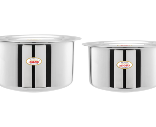 JAGGERY Stainless Steel Round Bottom Heavy Gauge Patila/Bhagona/Tapeli/Tope with Lid 3.5 LTR, 4.5 LTR, (Pack of 2)
