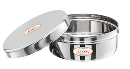 JAGGERY® Stainless Steel Flat Lid Container 4 Pcs Set, Puri Dabba Round Shape