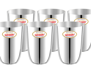 JAGGERY® Stainless Steel Drinking Serving Water Milk Juice Glass Glasses Set, (Passion Glass 300ml, Pack of 6)