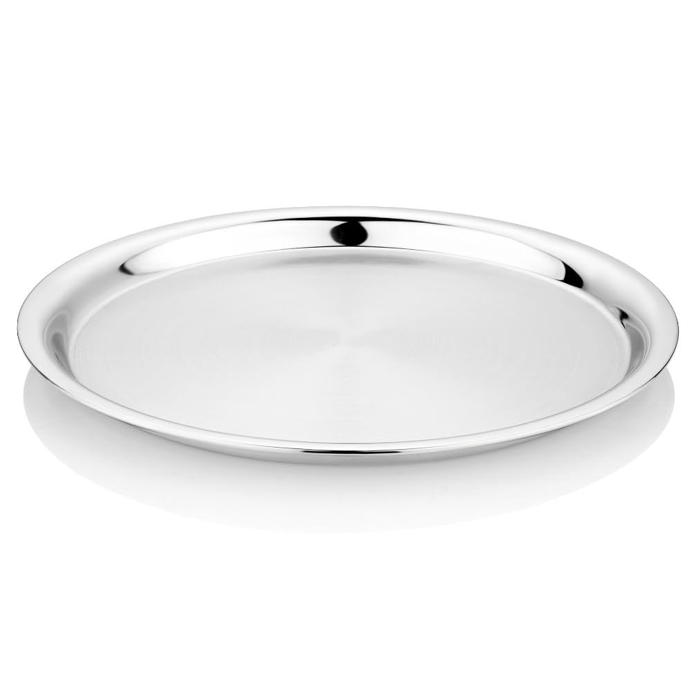 Vinod Stainless Steel Two Tone German Bogi Plate, Lunch & Dinner Plate, Set of 6 Pieces, Diameter 30 cm, Smokey Grey, Large