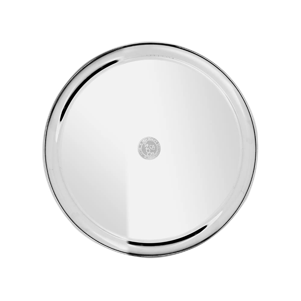 Vinod Stainless Steel Two Tone German Bogi Dish – Serving Dish/Salad Plate/Snack Plate, Set of 4 Pieces, Diameter 18.5 cm, Smokey Grey, Small