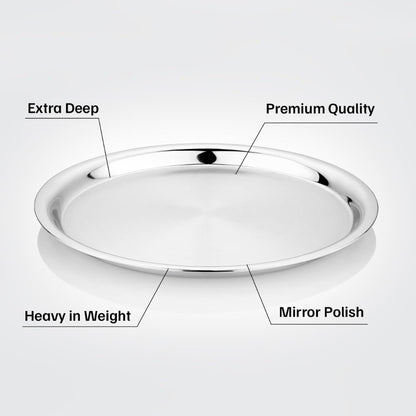 Vinod Stainless Steel Two Tone German Bogi Plate, Lunch & Dinner Plate, Set of 6 Pieces, Diameter 28.5 cm, Smokey Grey, Large