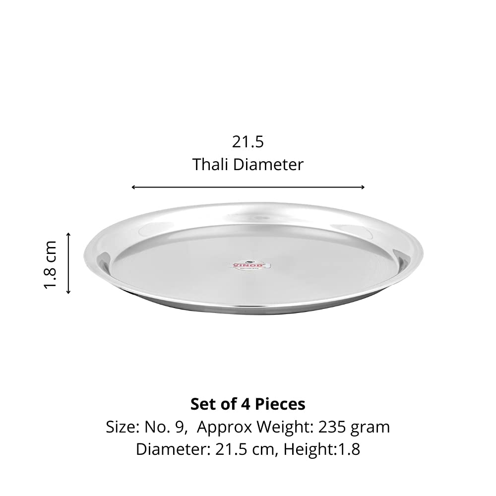 Vinod Stainless Steel Two Tone German Bogi Dish – Serving Dish/Salad Plate/Snack Plate, Set of 4 Pieces, Diameter 21.5 cm, Smokey Grey, Small
