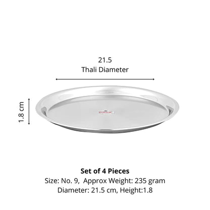 Vinod Stainless Steel Two Tone German Bogi Dish – Serving Dish/Salad Plate/Snack Plate, Set of 4 Pieces, Diameter 21.5 cm, Smokey Grey, Small