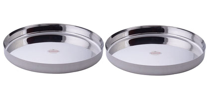 Vinod Stainless Steel Traditional Plate/Bhojan Thali/Khumcha Thali/Dinner Plate,Extra Large Size, Set of 2, Dia: 32.5 cm(13 inch)