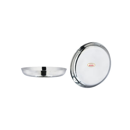 JAGGERY Stainless Steel Deep Wall Snack Plate | Heavy Gauge Rice Dish/Lunch Dinner Thali Mirror Finished Multipurpose Dining Serving Platter Diameter - 18cm (7.09 Inch) Pack of 2 Pcs
