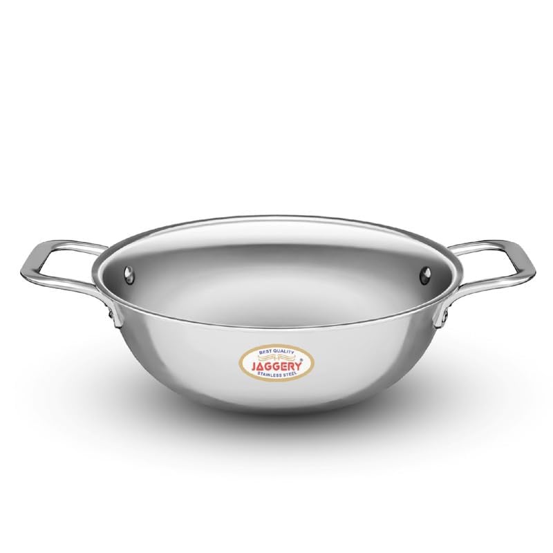 JAGGERY Triply Stainless Steel 3.6 litres Kadai with Stainless Steel Lid, 28 cm Kadhai with Lid, 3 Layer Stainless Steel Cookware, Induction Bottom and Gas Stove Ready
