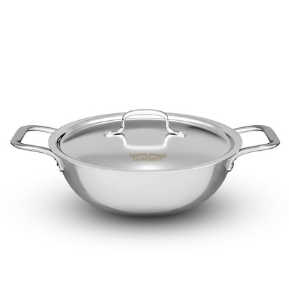 JAGGERY Triply Stainless Steel 1.8 litres Kadai with Stainless Steel Lid, 22 cm Kadhai with Lid, 3 Layer Stainless Steel Cookware, Induction Bottom and Gas Stove Ready