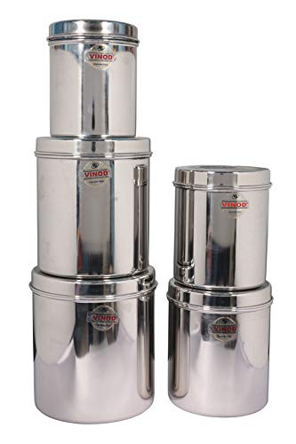 Vinod Stainless Steel Vertical Canisters, Storage Containers Set of 5 pcs (350ml, 1000ml, 1500ml, 2000ml, 3000ml)