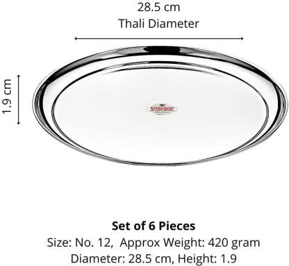 Vinod Stainless Steel Rajbhog Plate, Dinner Plate (Dia-28.5 cm, Pack of 4)