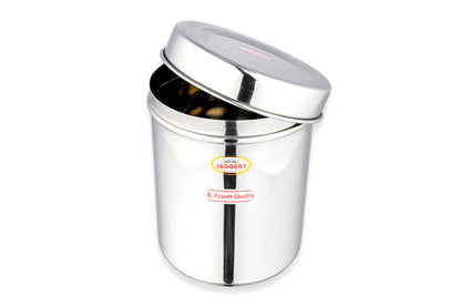 JAGGERY Stainless Steel Tall Container, Ubha Dabba (Set Of 2) (Dia_14 Cm, Height_ 17 Cm, Capacity_ 2 Litre),Silver