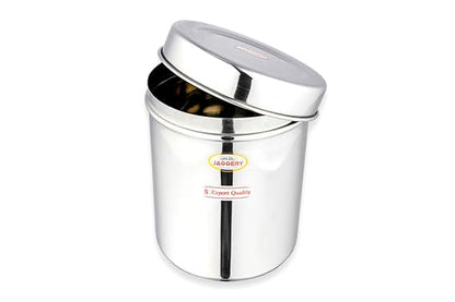 JAGGERY Stainless Steel Tall Container, Ubha Dabba (Set Of 2) (Dia_14 Cm, Height_ 17 Cm, Capacity_ 2 Litre),Silver