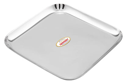 JAGGERY Stainless Steel Square Jumbo Dinner Plate Pack of 6 (L&W - 28.5cm, Weight Approx - 537 gram per Plate) Mirror Finish for Lunch, Salad Tray, Serving Tray or Snacks Plate