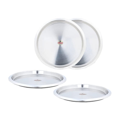 Vinod Stainless Steel Two Tone Plate, Lunch & Dinner Plate, Set of 4 Pieces, Diameter 31.5 cm, Smokey Grey, Large