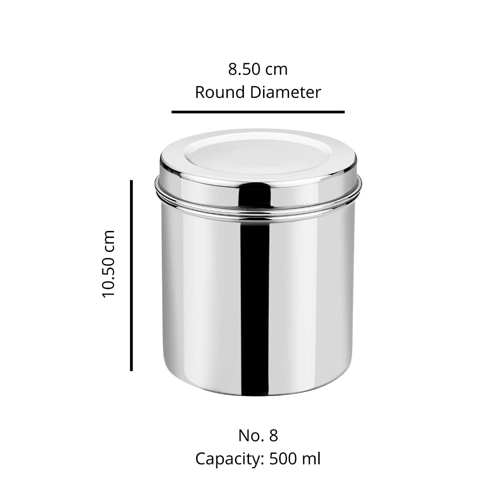 Vinod Stainless Steel Deep Dabba 500 ml - Set of 6 Pieces, Airtight Steel Container, Silver, Small