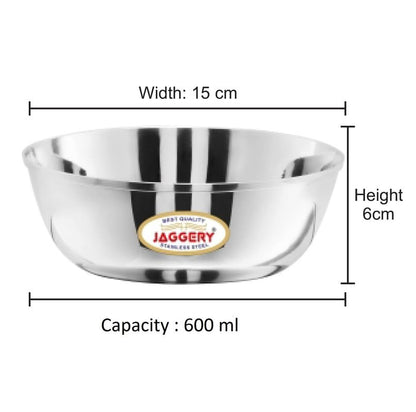 JAGGERY Stainless Steel 600ml Katora Set, Big Bowl
