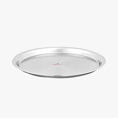 Vinod Stainless Steel Two Tone German Bogi Plate, Lunch & Dinner Plate, Set of 4 Pieces, Diameter 28.5 cm, Smokey Grey, Large