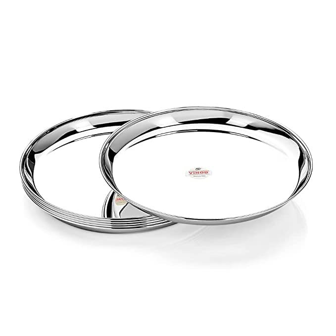 Vinod Stainless Steel Kanchan Bogi Plate, Lunch & Dinner Plate (Pack of 6, Dia 28 cm)