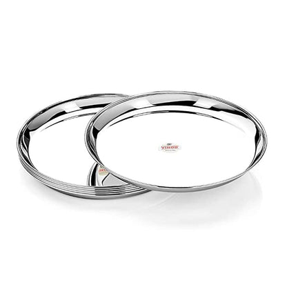 Vinod Stainless Steel Kanchan Bogi Plate, Lunch & Dinner Plate (Pack of 6, Dia 28 cm)