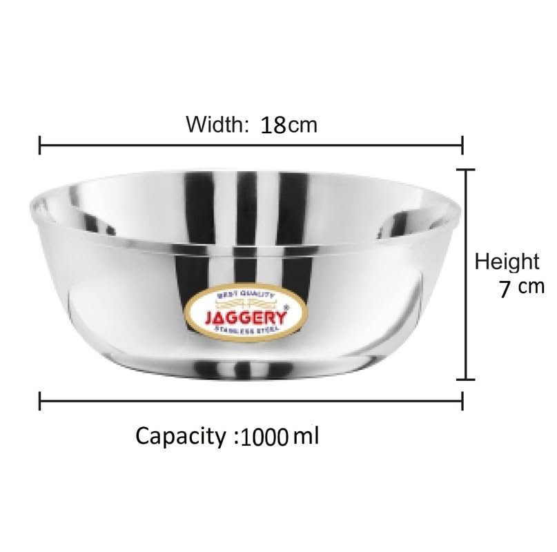 JAGGERY Stainless Steel 1000ml ( 1 Litre ) Katora Set, Big Bowl