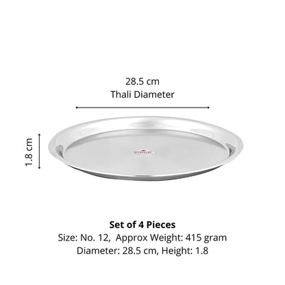 Vinod Stainless Steel Two Tone German Bogi Plate, Lunch & Dinner Plate, Set of 4 Pieces, Diameter 28.5 cm, Smokey Grey, Large