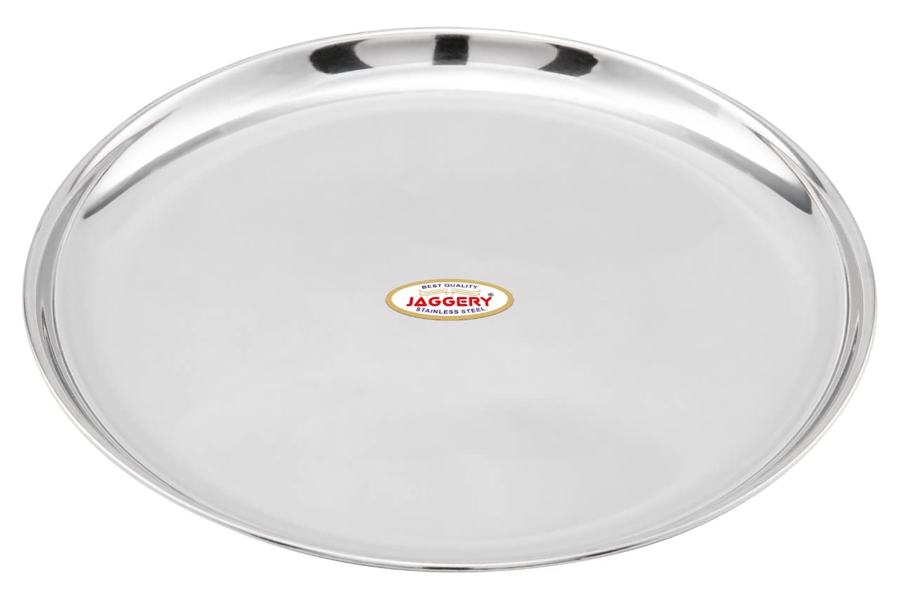 JAGGERY® Stainless Steel Dinner Thali, Lunch Dinner Thali Plates, Bangla Bogi Full/Standard Size Plate,Pack of 6, Dia - 26 Cm