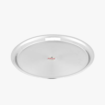 Vinod Stainless Steel Two Tone German Bogi Plate, Lunch & Dinner Plate, Set of 4 Pieces, Diameter 28.5 cm, Smokey Grey, Large