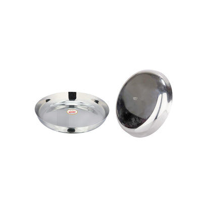 JAGGERY Stainless Steel Deep Wall Snack Plate | Heavy Gauge Rice Dish/Lunch Dinner Thali Mirror Finished Multipurpose Dining Serving Platter Diameter - 18cm (7.09 Inch) Pack of 2 Pcs
