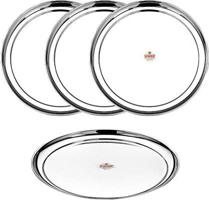 Vinod Stainless Steel Rajbhog Plate, Dinner Plate (Dia-28.5 cm, Pack of 4)