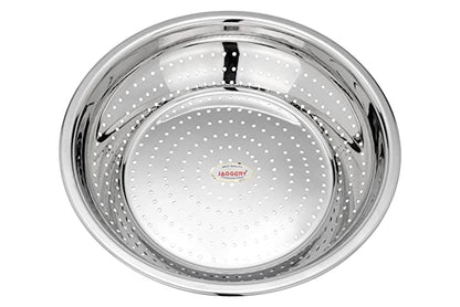 JAGGERY Stainless Steel Multipurpose Heavy Gauge Hole Parat, Rice Strainer,Chalni (Dia - 35 cm)