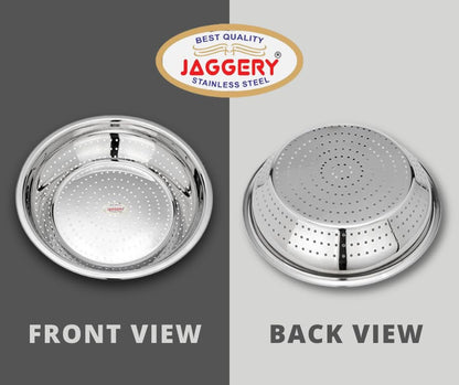 JAGGERY Stainless Steel Multipurpose Heavy Gauge Hole Parat, Rice Strainer,Chalni (