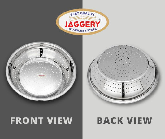 JAGGERY Stainless Steel Multipurpose Heavy Gauge Hole Parat, Rice Strainer,Chalni (Dia - 35 cm)