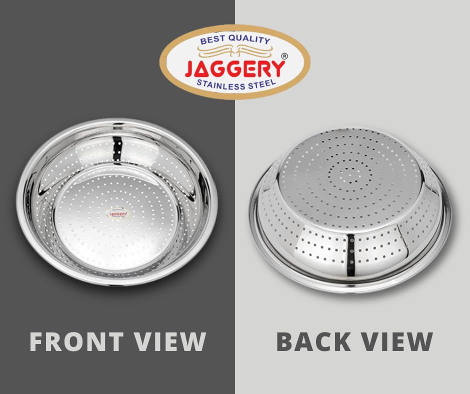 JAGGERY Stainless Steel Multipurpose Heavy Gauge Hole Parat, Rice Strainer,Chalni ((Dia- 29cm)
