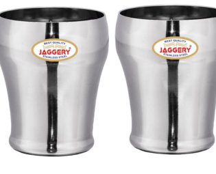 JAGGERY® Stainless Steel Drinking Serving Water Milk Juice Glass Glasses Set, (Bmw 300ml, Pack of 2)