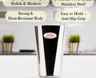 JAGGERY® Stainless Steel Drinking Serving Water Milk Juice Glass Glasses Set, (Square 300ML, Pack of 2)