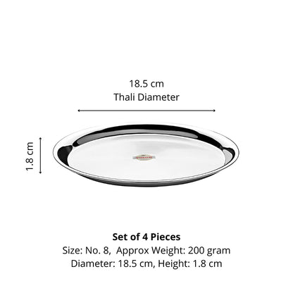 Vinod Stainless Steel Two Tone German Bogi Dish – Serving Dish/Salad Plate/Snack Plate, Set of 4 Pieces, Diameter 18.5 cm, Smokey Grey, Small