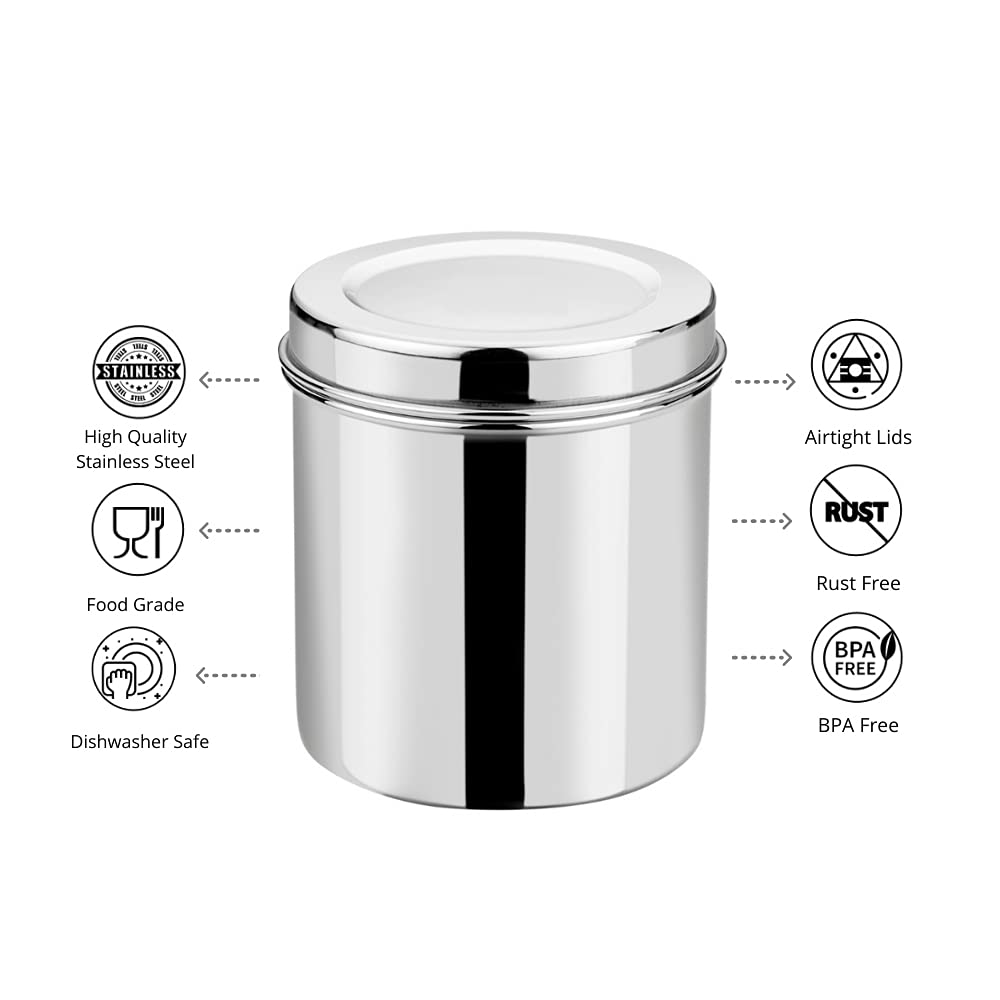 Vinod Stainless Steel Deep Dabba 500 ml - Set of 6 Pieces, Airtight Steel Container, Silver, Small