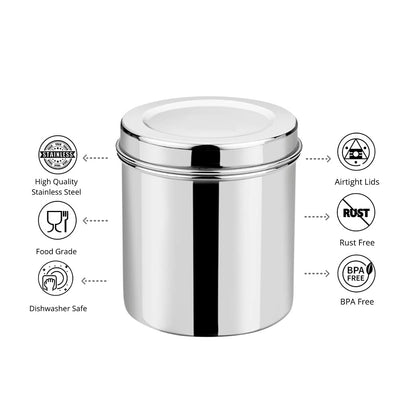 Vinod Stainless Steel Deep Dabba 500 ml - Set of 6 Pieces, Airtight Steel Container, Silver, Small