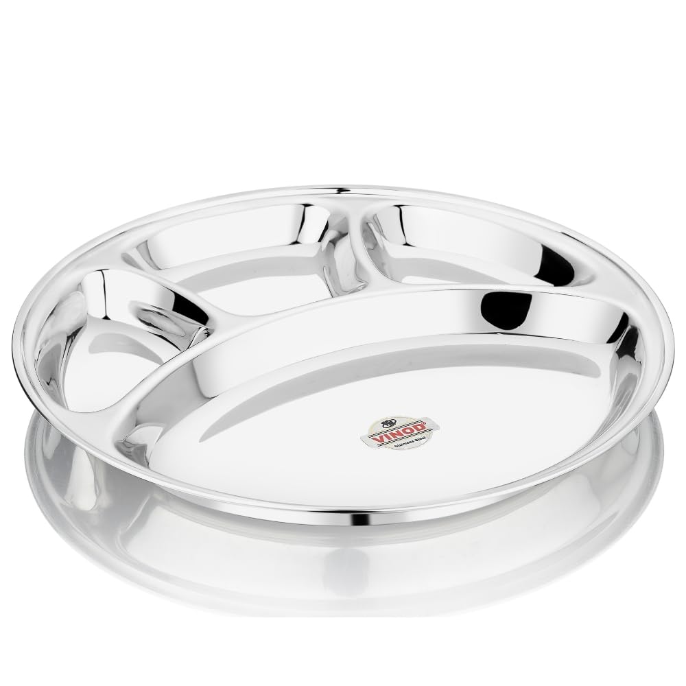 Vinod Stainless Steel Bhojan Thali /4 Compartment Lunch & Dinner Plate Dia- 32cm No.13