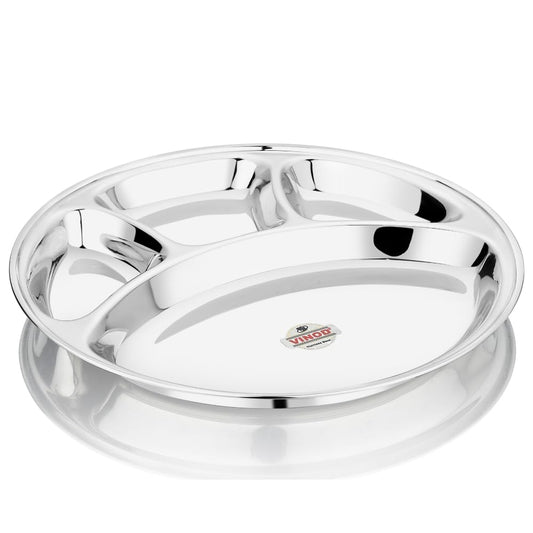 Vinod Stainless Steel Bhojan Thali /4 Compartment Lunch & Dinner Plate Dia- 32cm No.13