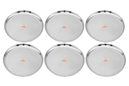 JAGGERY® Stainless Steel Dinner Thali, Lunch Dinner Thali Plates, Bangla Bogi Full/Standard Size Plate,Pack of 6, Dia - 26 Cm