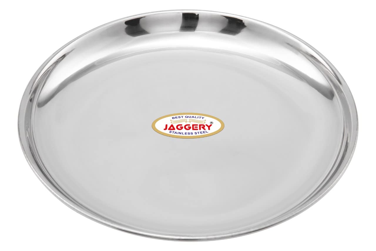 JAGGERY® Stainless Steel Dinner Thali, Lunch Dinner Thali Plates, Bangla Bogi Half Plate,Pack of 6, Dia- 21 cm