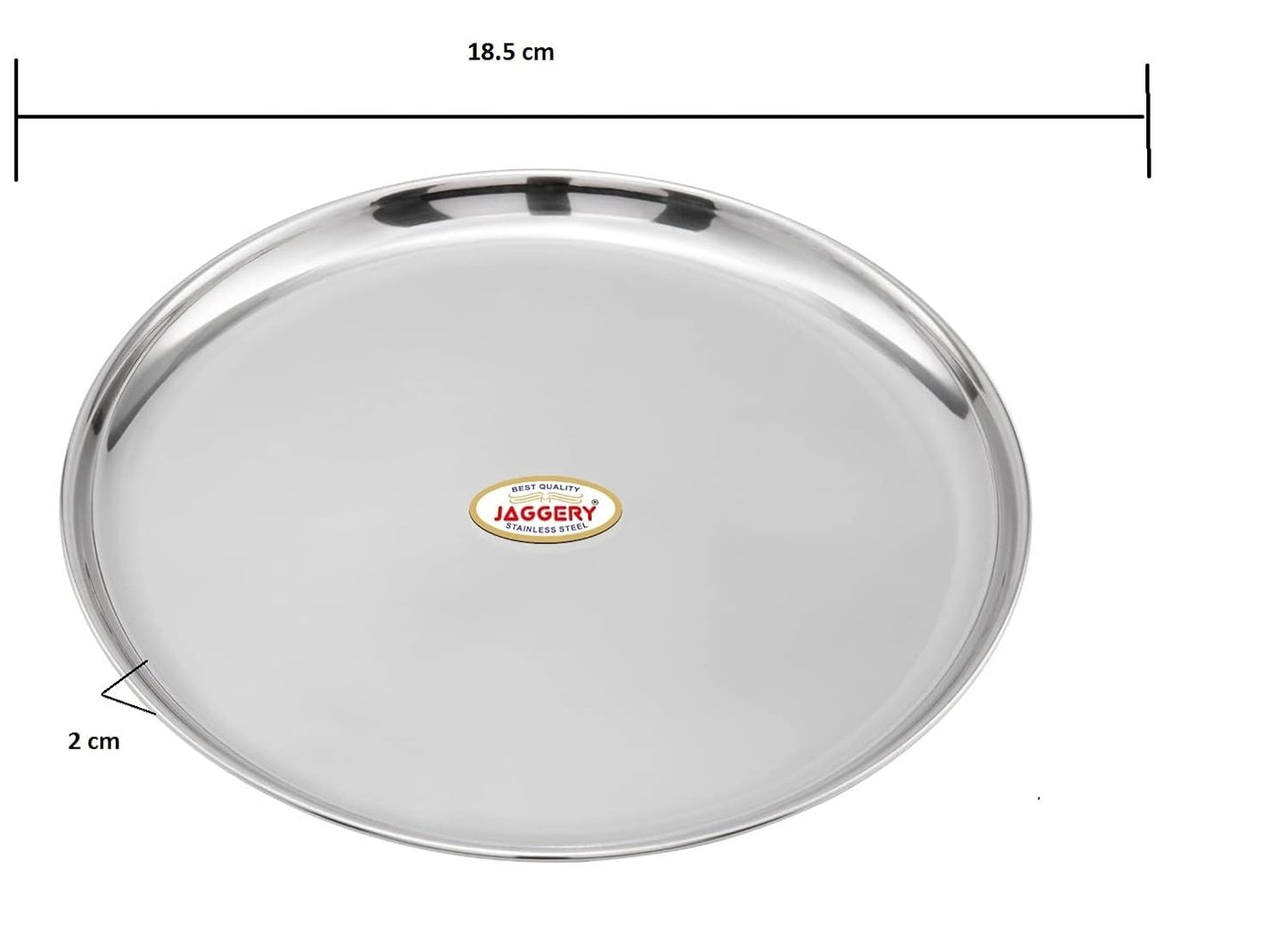 JAGGERY® Stainless Steel Dinner Thali,Lunch Dinner Thali Plates,Bangla Bogi Small/Quarter Plate,Pack of 6, Dia - 18.5 Cm